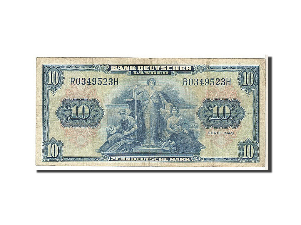 Banknote, GERMANY - FEDERAL REPUBLIC, 10 Deutsche Mark, 1949, KM:16a, VF(20-25)