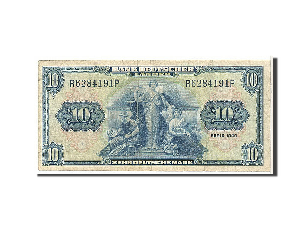 Banknote, GERMANY - FEDERAL REPUBLIC, 10 Deutsche Mark, 1949, VF(20-25)