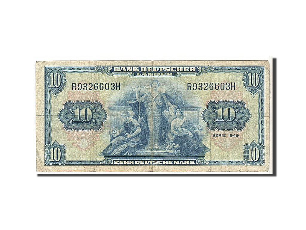 Banknote, GERMANY - FEDERAL REPUBLIC, 10 Deutsche Mark, 1949, KM:16a, VF(20-25)