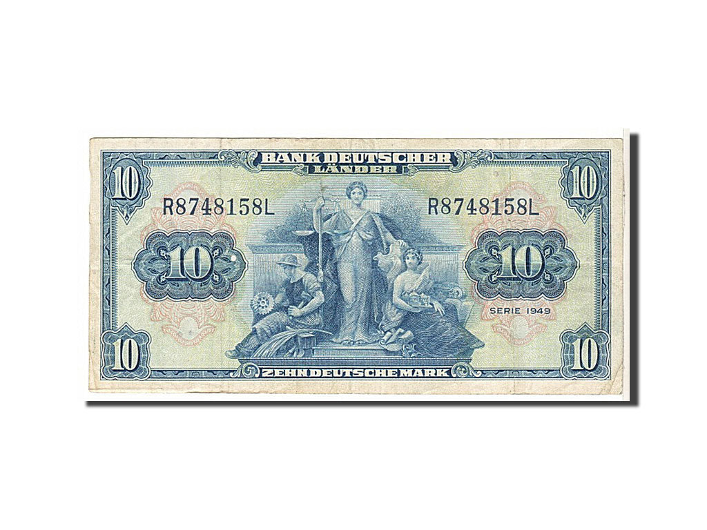 Banknote, GERMANY - FEDERAL REPUBLIC, 10 Deutsche Mark, 1949, KM:16a, VF(20-25)