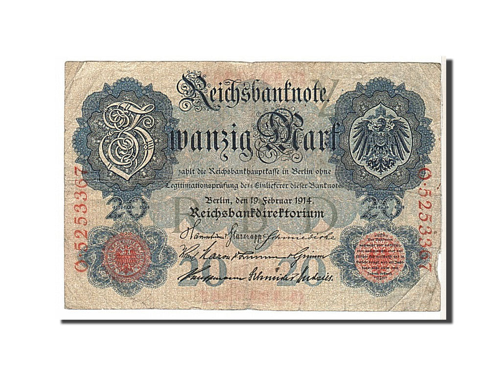Billet, Allemagne, 20 Mark, 1914, KM:46b, TB