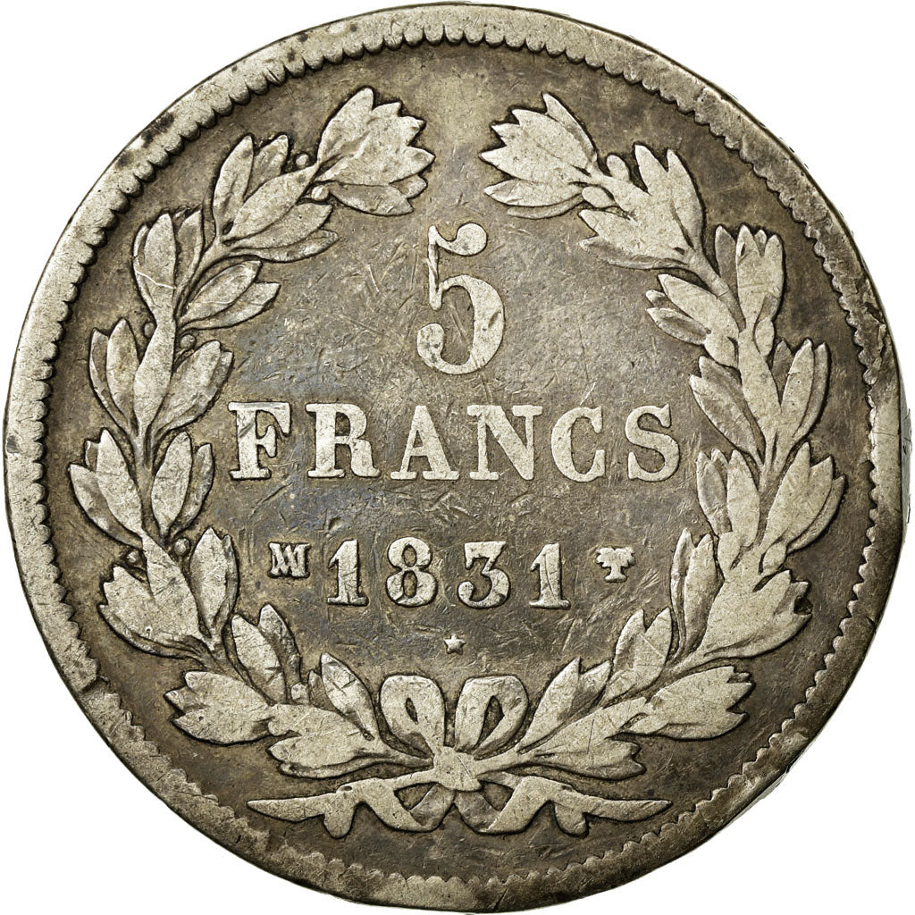 Moneta, Francia, Louis-Philippe, 5 Francs, 1831, Marseille, MB, Argento