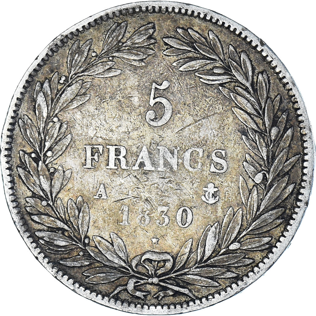 Moneta, Francia, Louis-Philippe, 5 Francs, 1830, Paris, MB+, Argento, KM:736.1