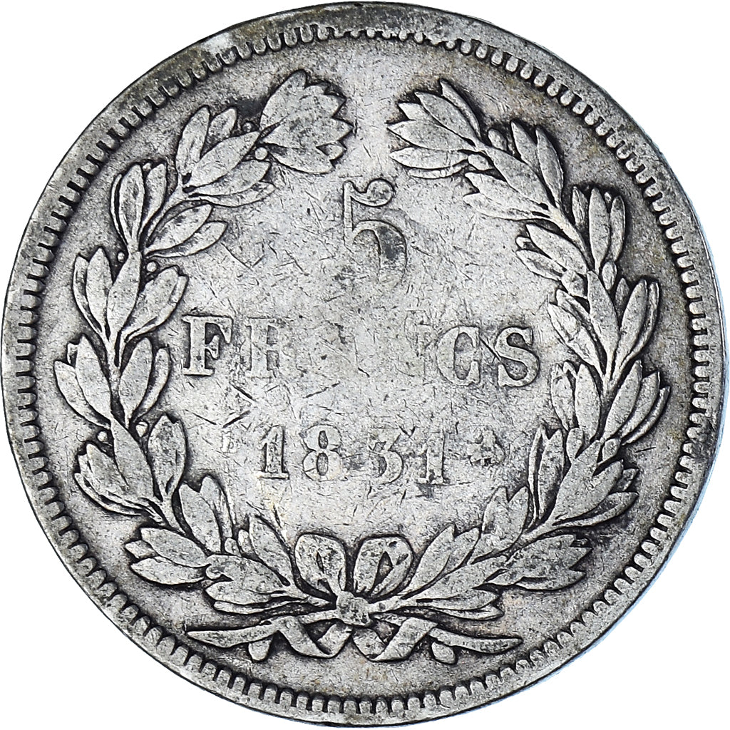 Moneta, Francia, Louis-Philippe, 5 Francs, 1831, Rouen, MB, Argento, KM:735.2