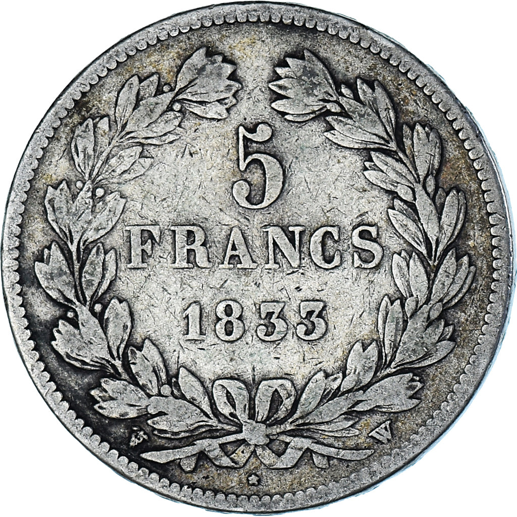 Coin, France, Louis-Philippe, 5 Francs, 1833, Lille, VF(20-25), Silver