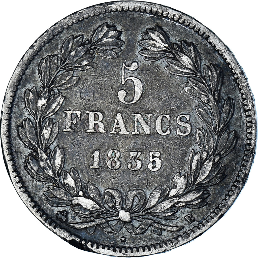Coin, France, Louis-Philippe, 5 Francs, 1835, Rouen, EF(40-45), Silver