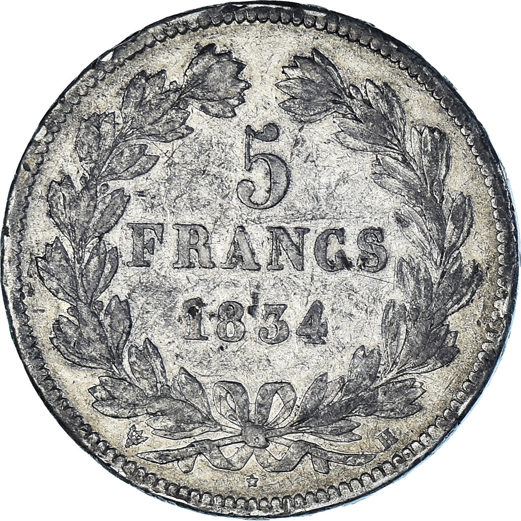 Coin, France, Louis-Philippe, 5 Francs, 1834, La Rochelle, VF(20-25), Silver