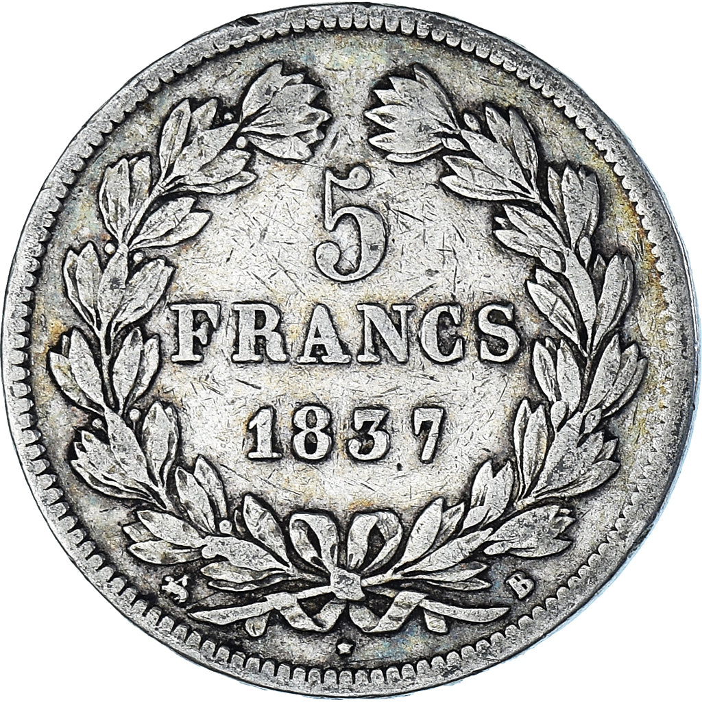 Coin, France, Louis-Philippe, 5 Francs, 1837, Rouen, VF(20-25), Silver
