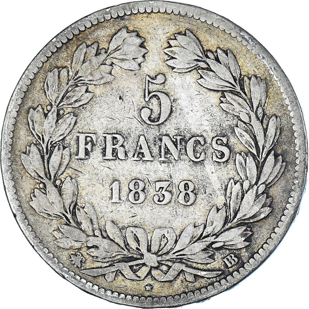 Coin, France, Louis-Philippe, 5 Francs, 1838, Strasbourg, VF(20-25), Silver