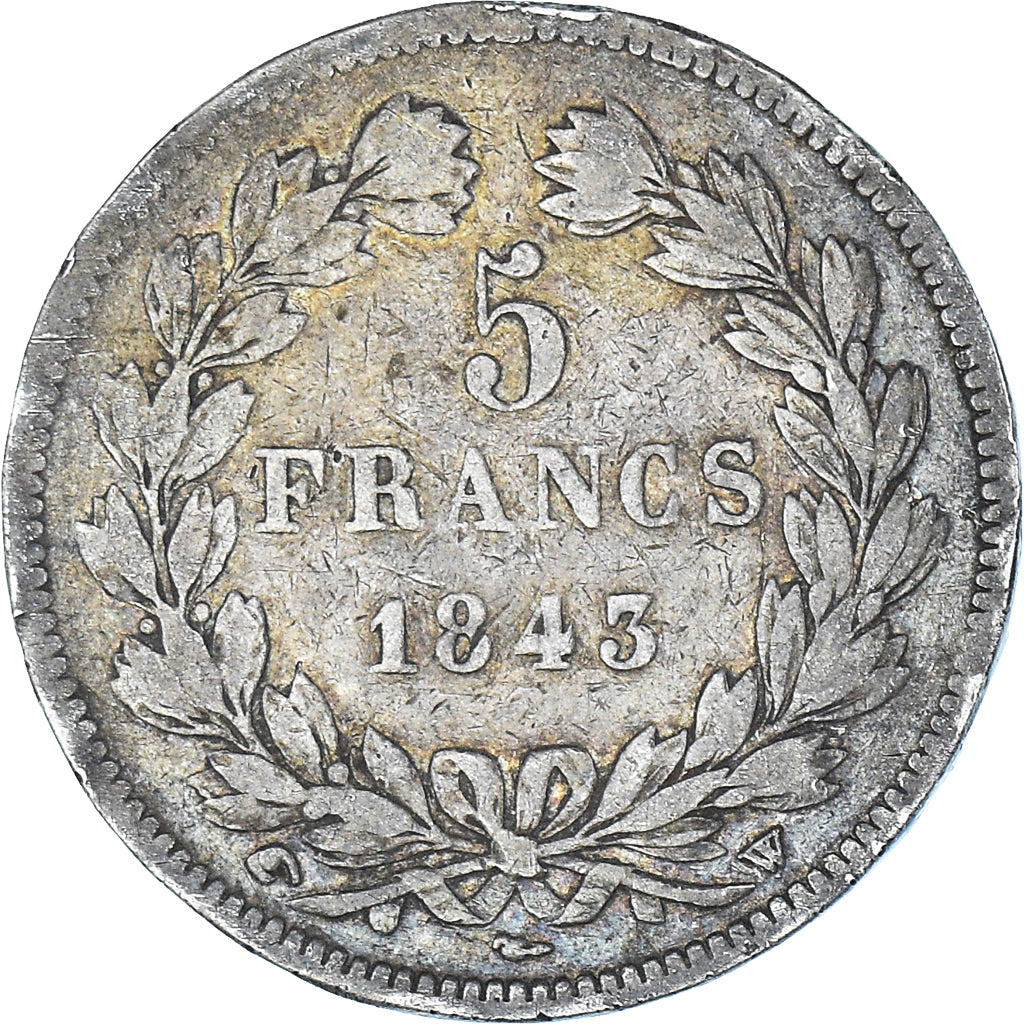 Moneta, Francia, Louis-Philippe, 5 Francs, 1843, Lille, MB, Argento, KM:749.13