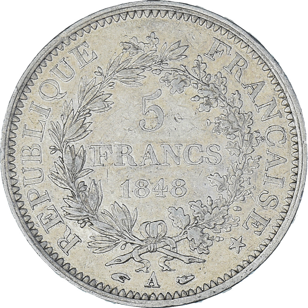 Moneta, Francia, Hercule, 5 Francs, 1848, Paris, MB+, Argento, KM:756.1