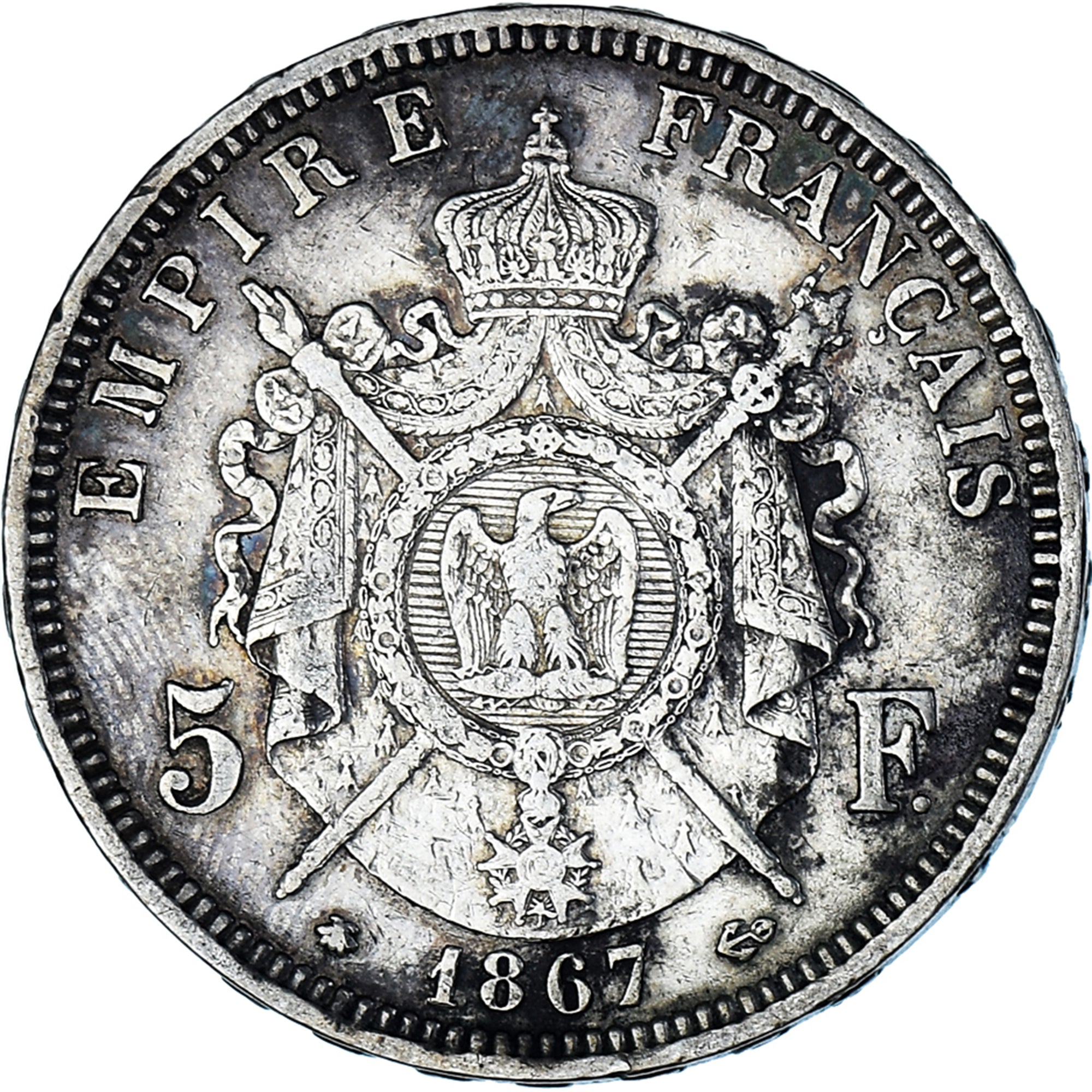 Coin, France, Napoleon III, 5 Francs, 1867, Paris, VF(20-25), Silver, KM:799.1