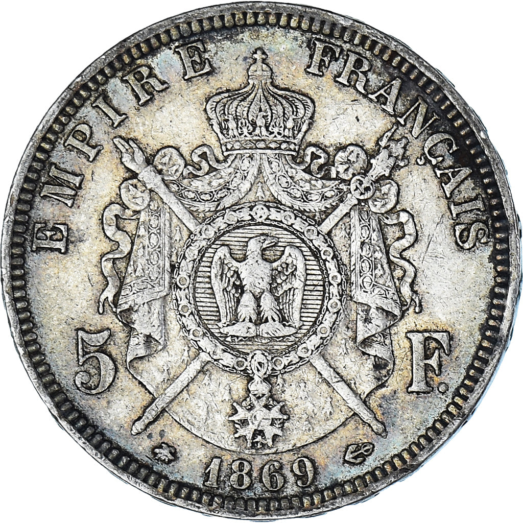 Moneta, Francja, Napoleon III, 5 Francs, 1869, Paris, VF(30-35), Srebro