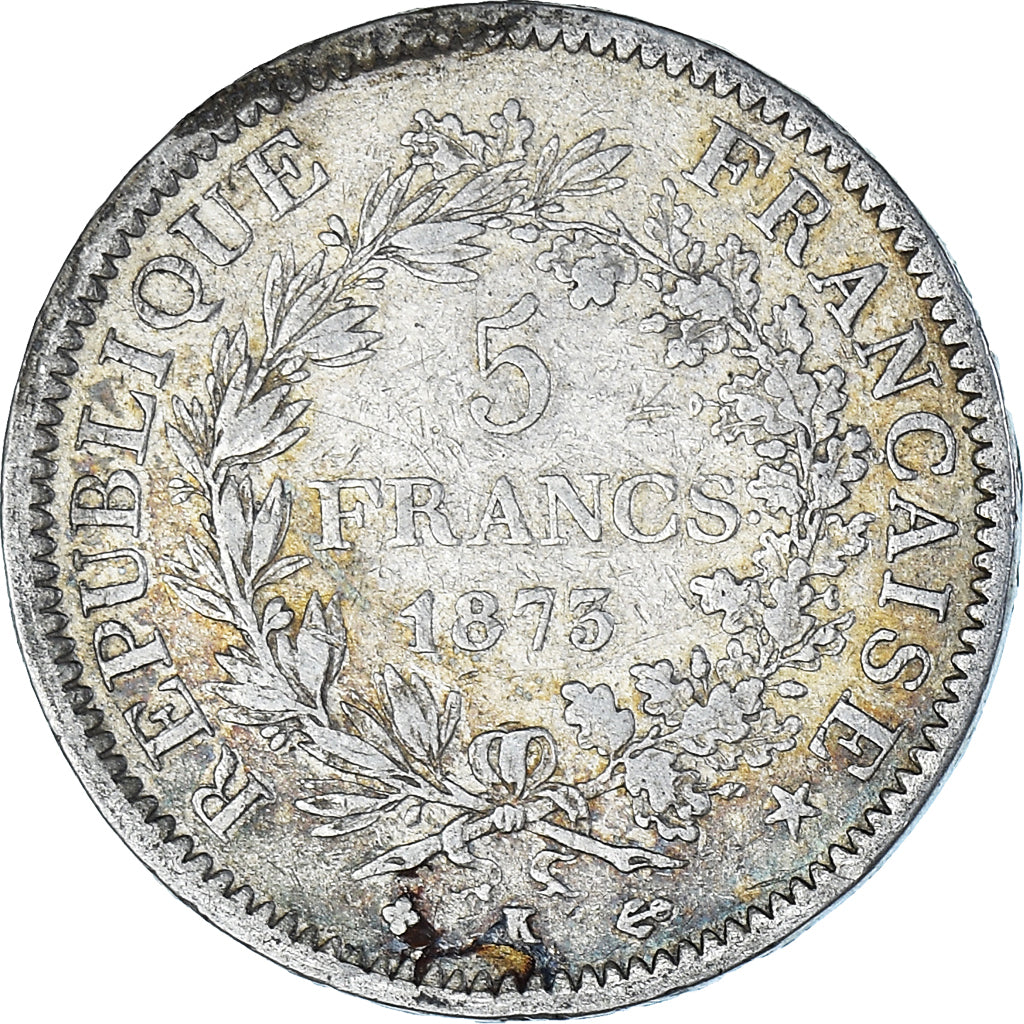 Coin, France, Hercule, 5 Francs, 1873, Bordeaux, VF(20-25), Silver, KM:820.2