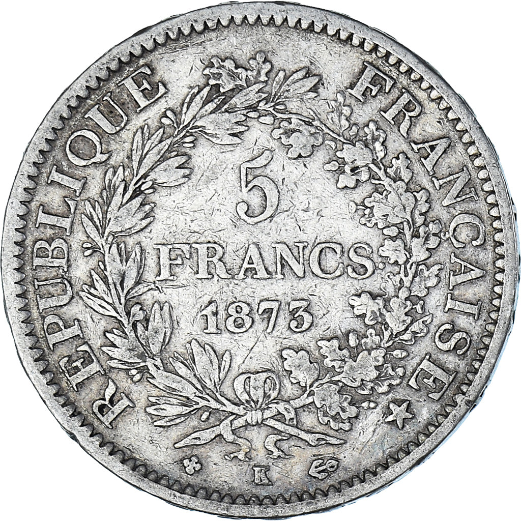 Coin, France, Hercule, 5 Francs, 1873, Bordeaux, VF(20-25), Silver, KM:820.2