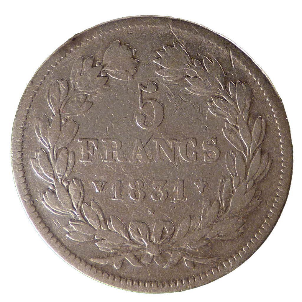FRANCE, Louis-Philippe, 5 Francs, 1831, Lille, VF(20-25), Silver, Gadoury...