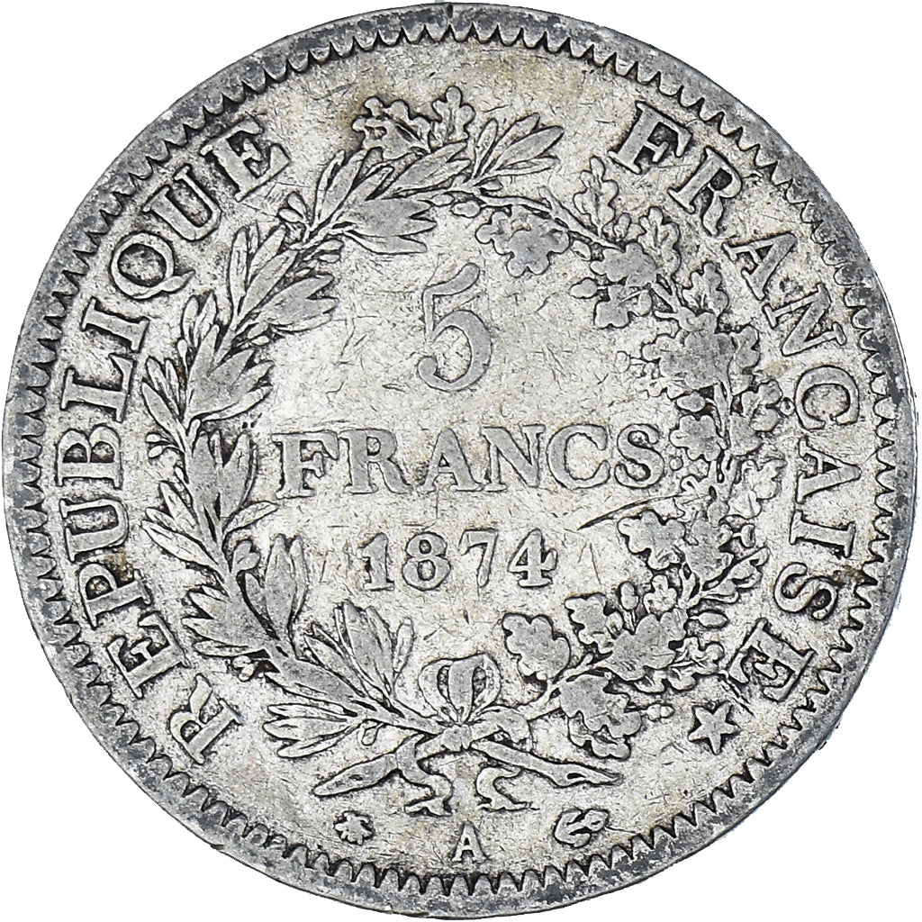 Moneta, Francia, Hercule, 5 Francs, 1874, Paris, MB, Argento, KM:820.1