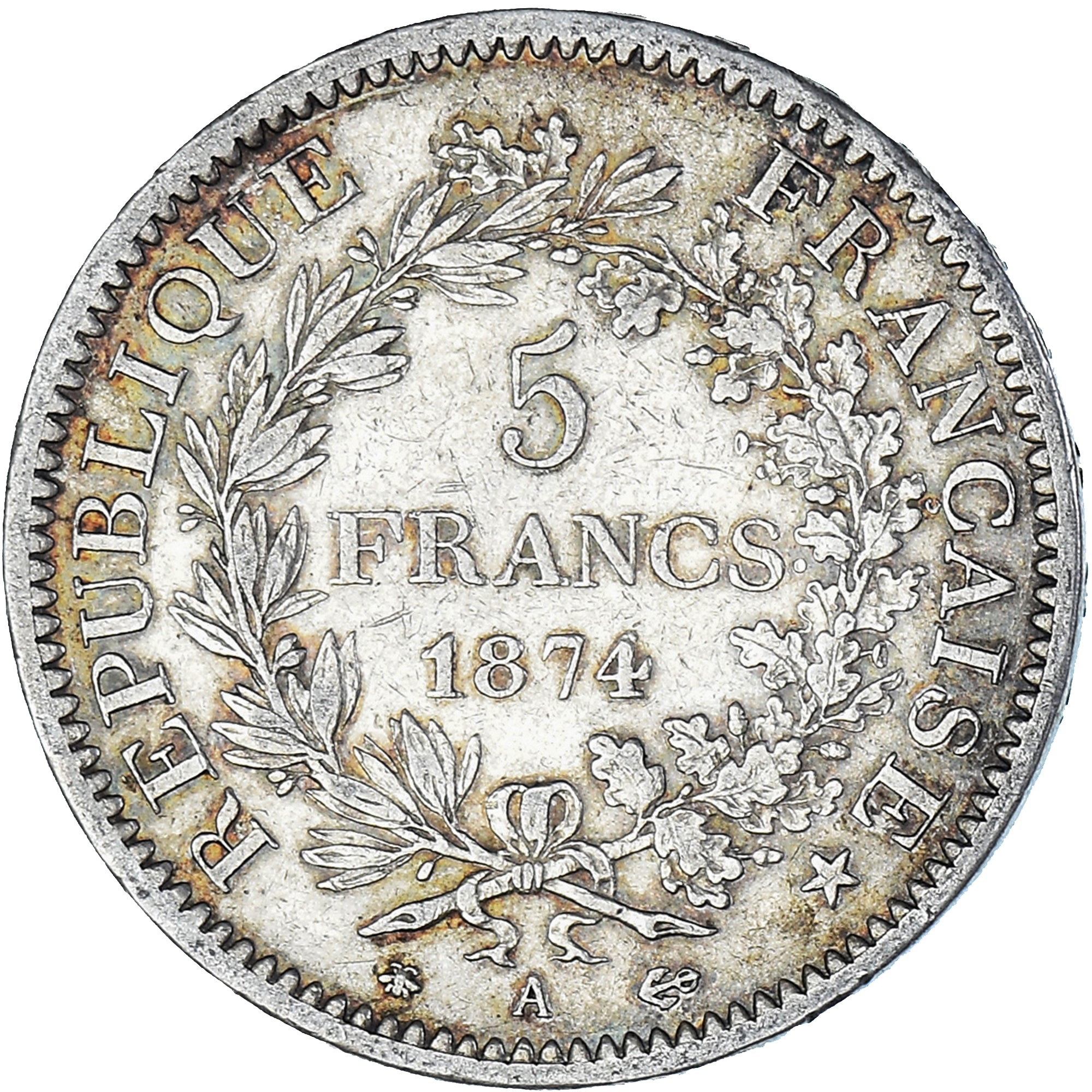 Moneta, Francia, Hercule, 5 Francs, 1874, Paris, BB, Argento, KM:820.1