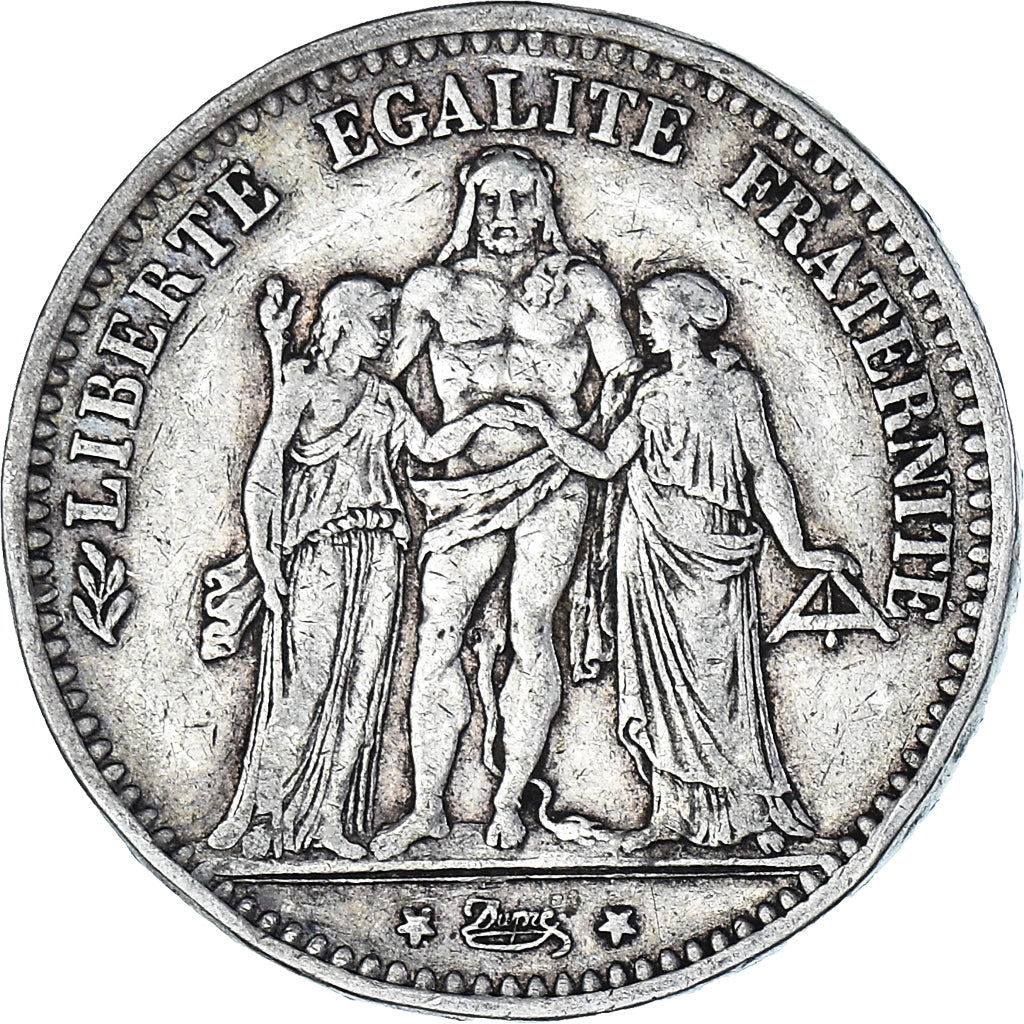 Moneta, Francja, Hercule, 5 Francs, 1875, Paris, VF(30-35), Srebro, KM:820.1