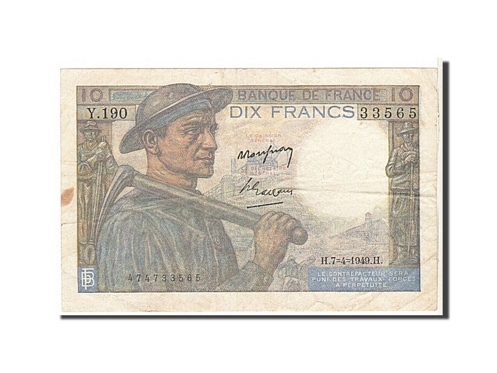 France, 10 Francs, 10 F 1941-1949 ''Mineur'', 1949, KM #99f, EF(40-45),...