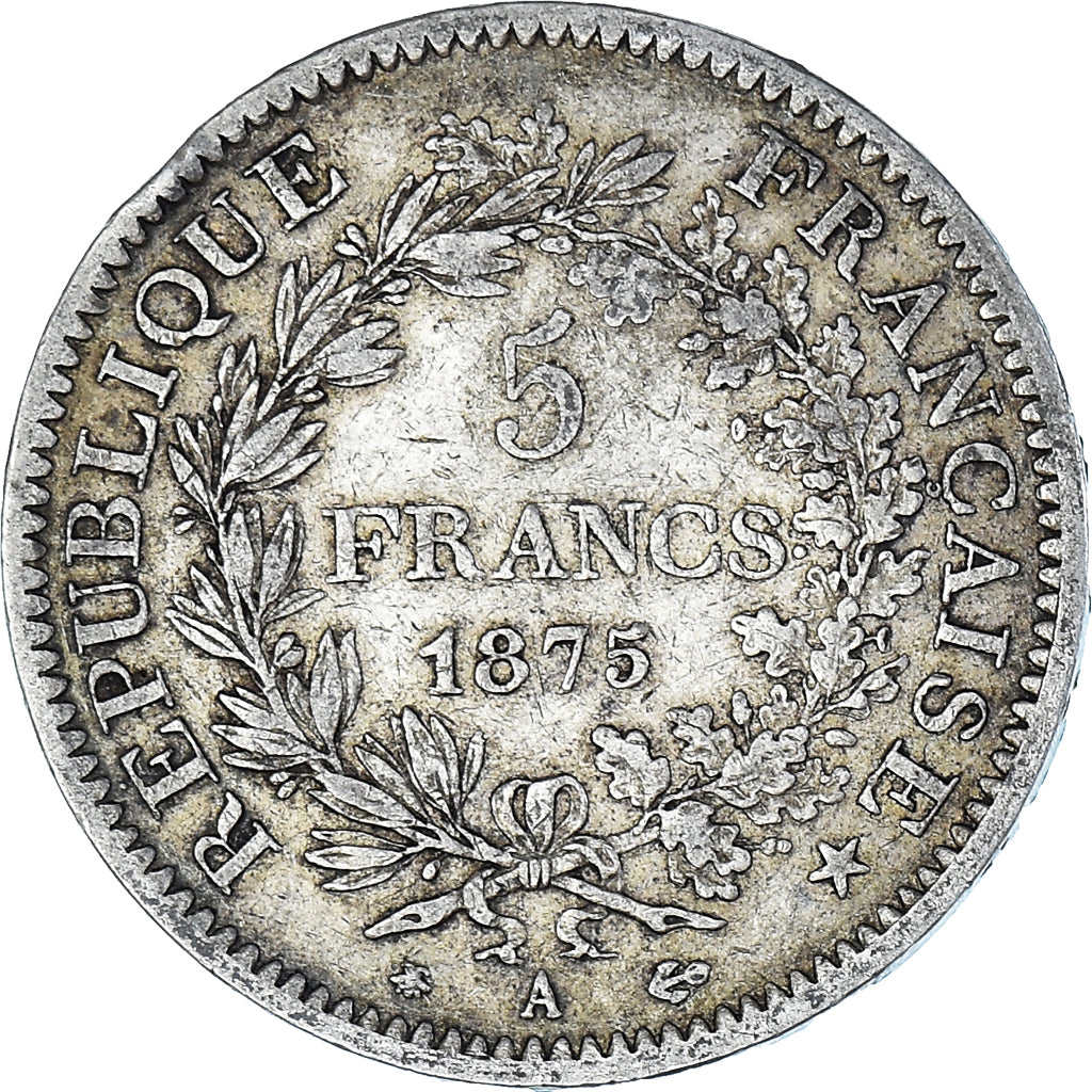 Moeda, França, Hercule, 5 Francs, 1875, Paris, VF(30-35), Prata, KM:820.1