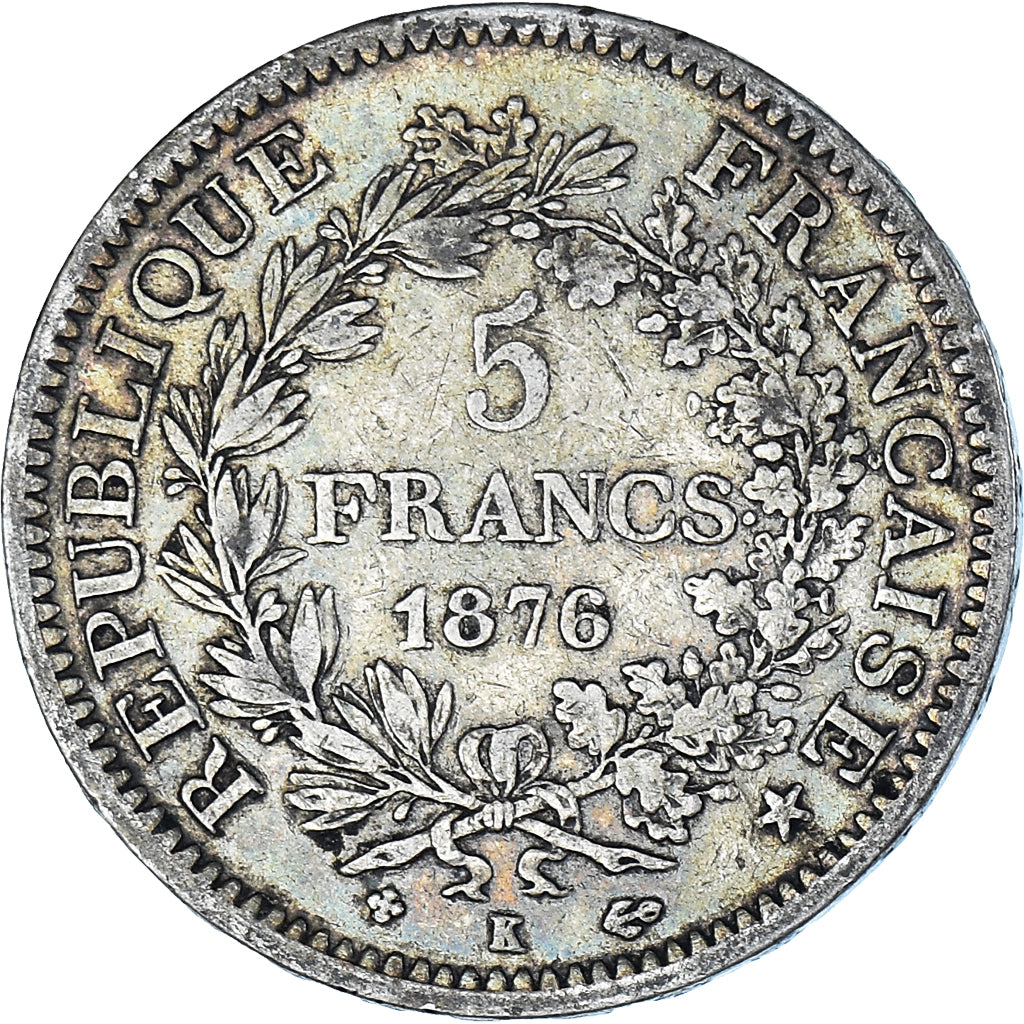 Moneta, Francia, Hercule, 5 Francs, 1876, Bordeaux, MB+, Argento, KM:820.2