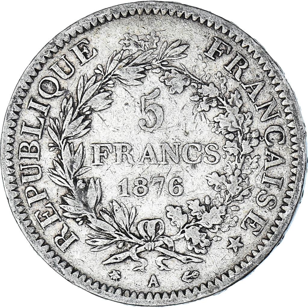 Moneta, Francia, Hercule, 5 Francs, 1876, Paris, MB+, Argento, KM:820.1