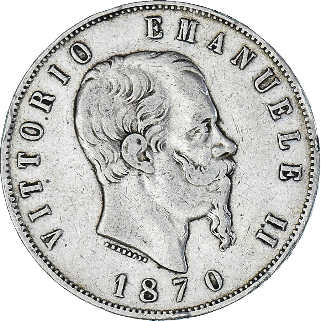 Coin, Italy, Vittorio Emanuele II, 5 Lire, 1870, Milan, VF(20-25), Silver