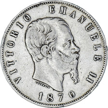 Coin, Italy, Vittorio Emanuele II, 5 Lire, 1870, Milan, VF(20-25), Silver