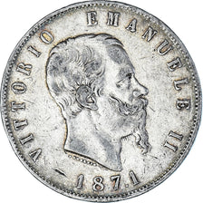 Moneta, Italia, Vittorio Emanuele II, 5 Lire, 1871, Milan, MB+, Argento, KM:8.3
