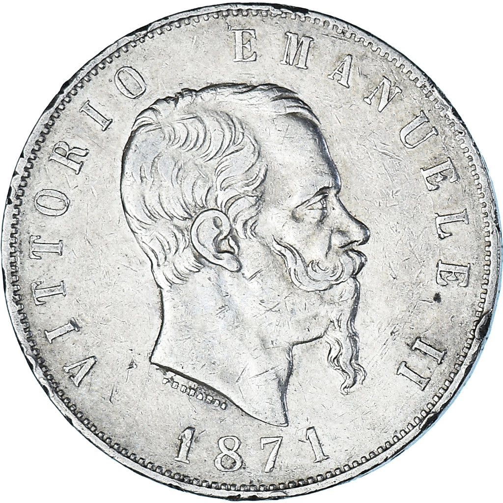 Coin, Italy, Vittorio Emanuele II, 5 Lire, 1871, Milan, EF(40-45), Silver