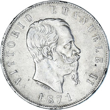 Coin, Italy, Vittorio Emanuele II, 5 Lire, 1871, Milan, EF(40-45), Silver