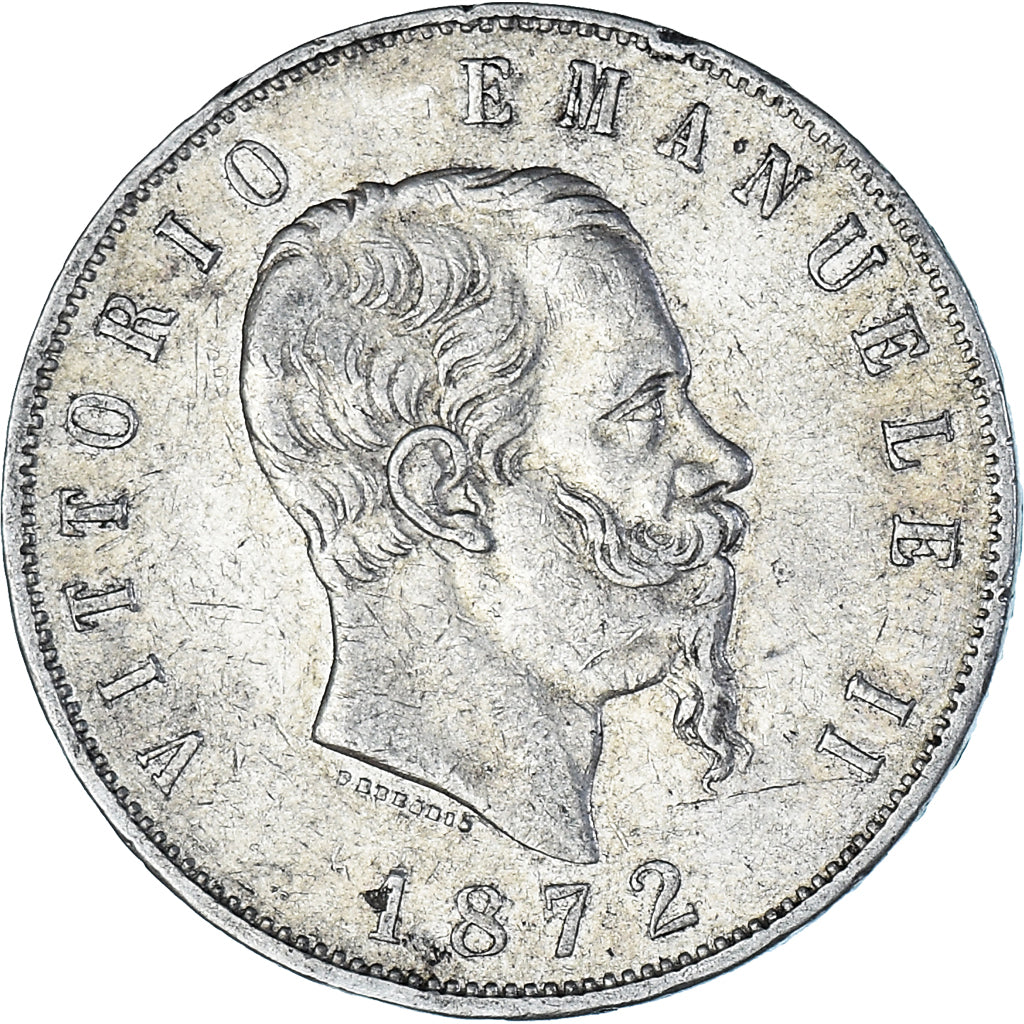 Coin, Italy, Vittorio Emanuele II, 5 Lire, 1872, Milan, EF(40-45), Silver