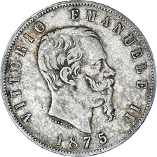 Coin, Italy, Vittorio Emanuele II, 5 Lire, 1875, Milan, VF(30-35), Silver
