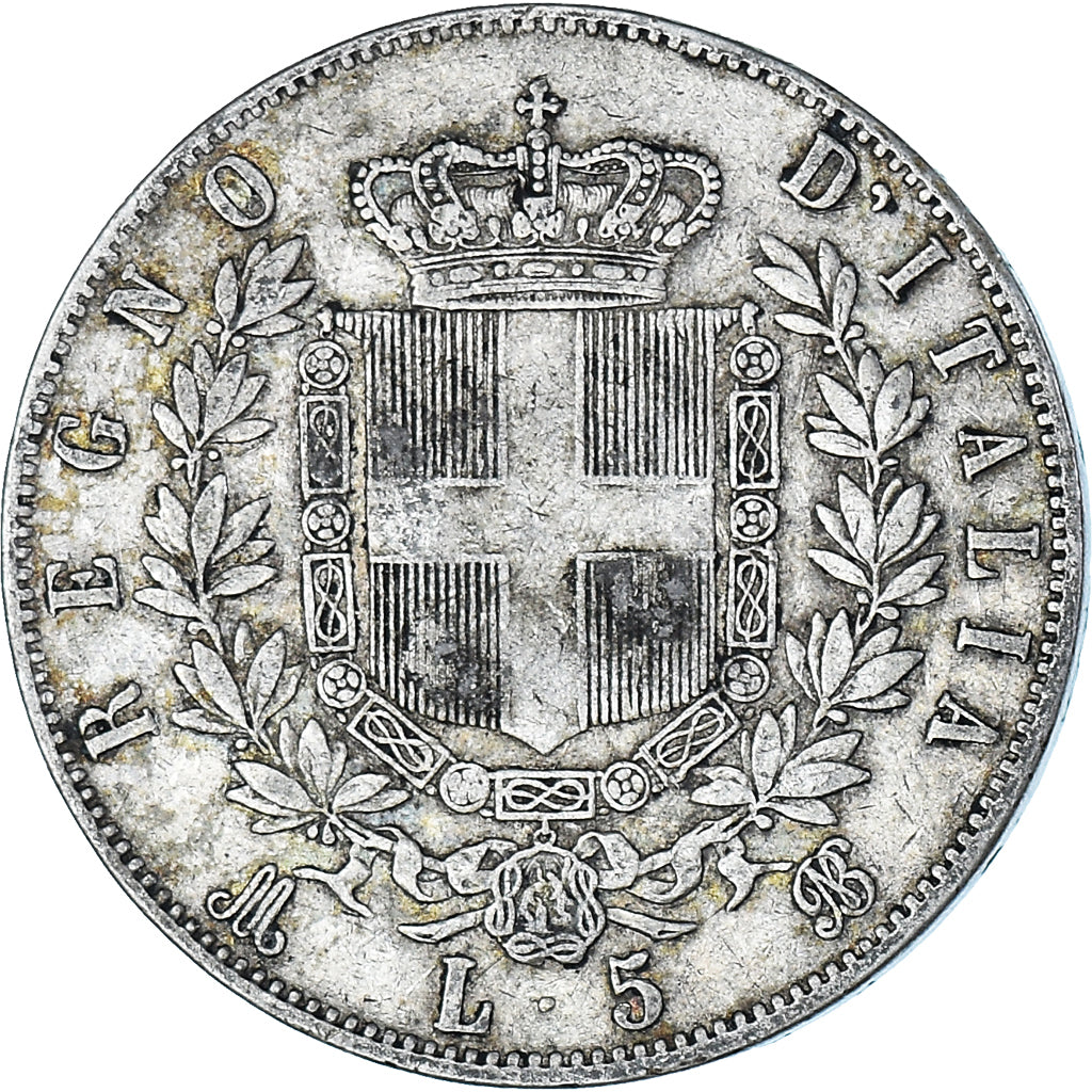 Coin, Italy, Vittorio Emanuele II, 5 Lire, 1875, Milan, VF(30-35), Silver