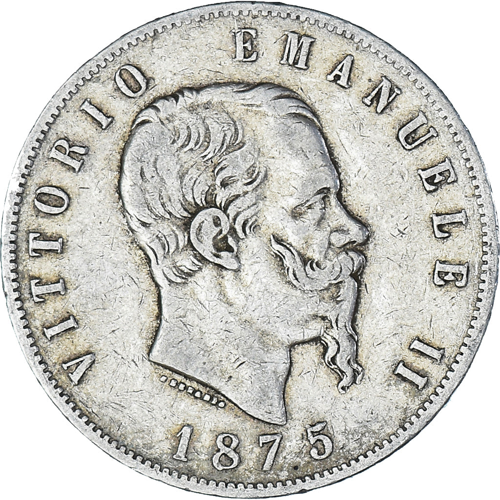 Coin, Italy, Vittorio Emanuele II, 5 Lire, 1875, Milan, VF(30-35), Silver