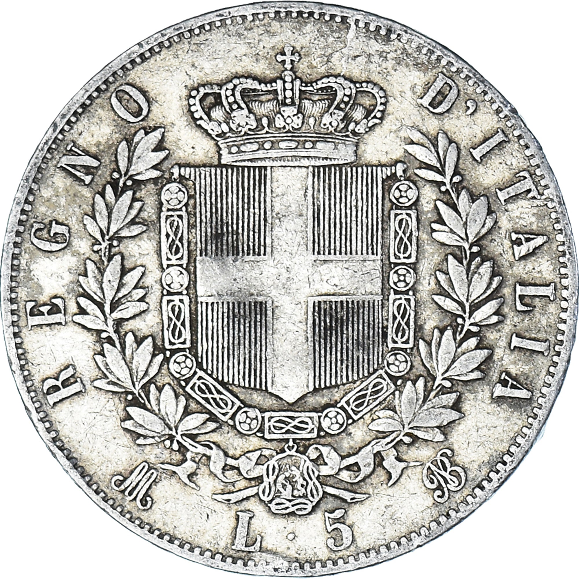 Coin, Italy, Vittorio Emanuele II, 5 Lire, 1875, Milan, VF(30-35), Silver