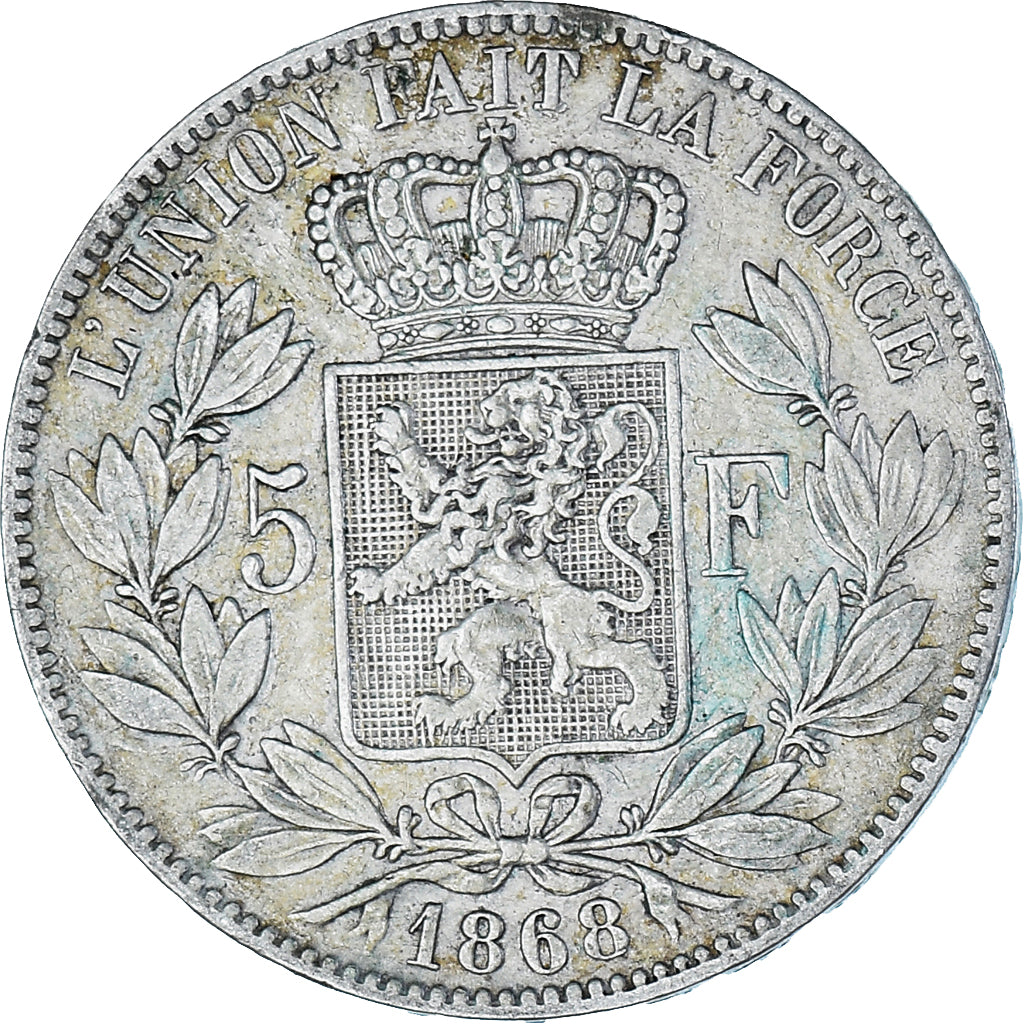 Coin, Belgium, Leopold II, 5 Francs, 5 Frank, 1868, Brussels, VF(30-35), Silver