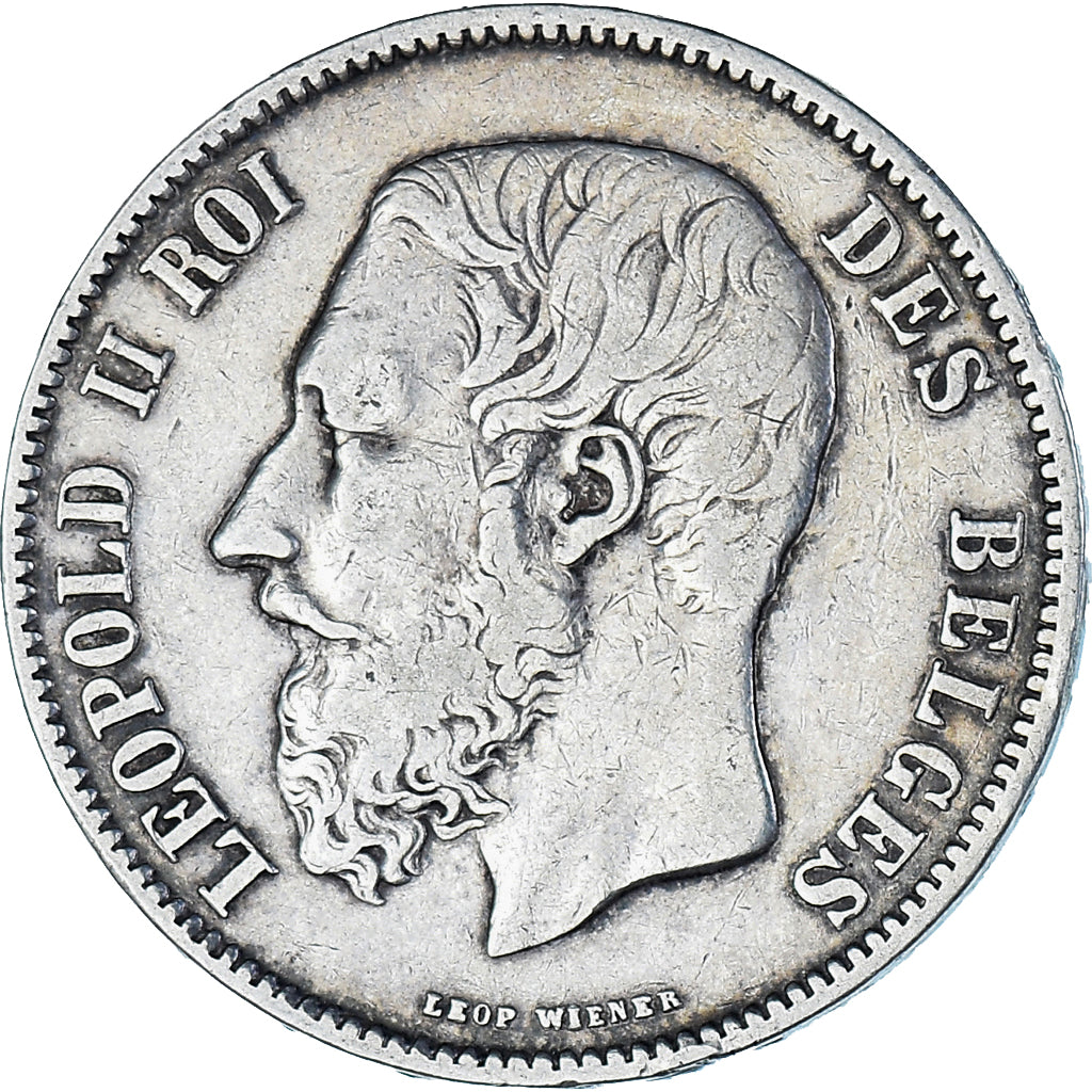 Moneta, Belgio, Leopold II, 5 Francs, 5 Frank, 1869, MB+, Argento, KM:24