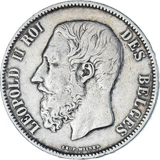 Moneta, Belgio, Leopold II, 5 Francs, 5 Frank, 1869, MB+, Argento, KM:24