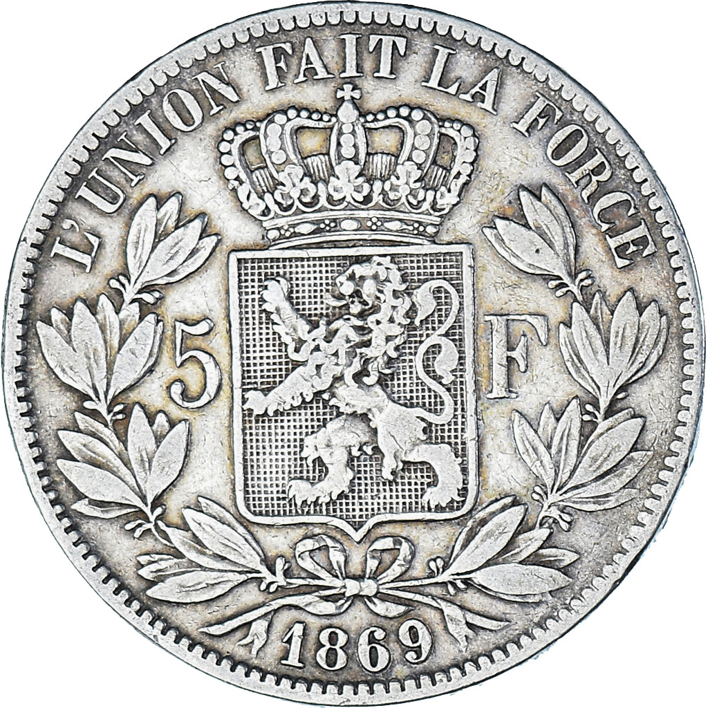 Moneta, Belgio, Leopold II, 5 Francs, 5 Frank, 1869, MB+, Argento, KM:24