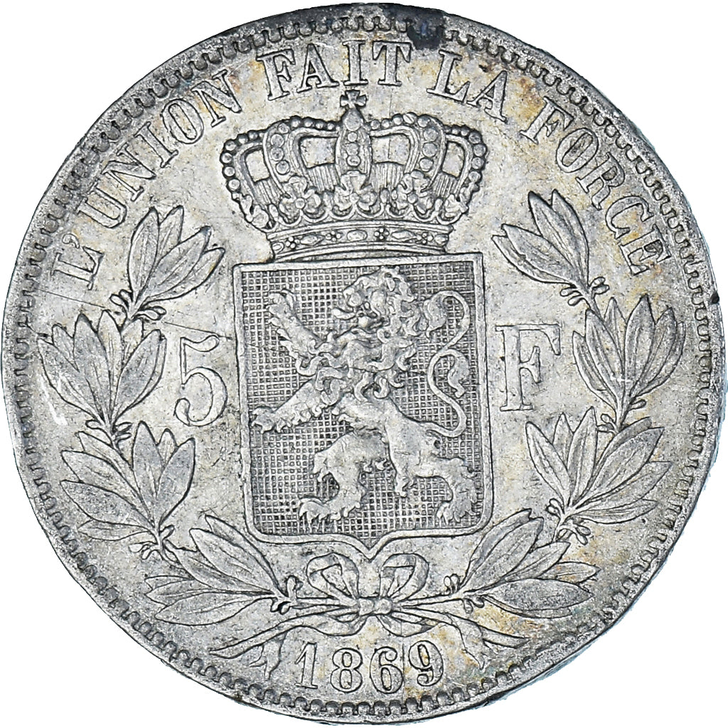 Moneta, Belgio, Leopold II, 5 Francs, 5 Frank, 1869, MB+, Argento, KM:24