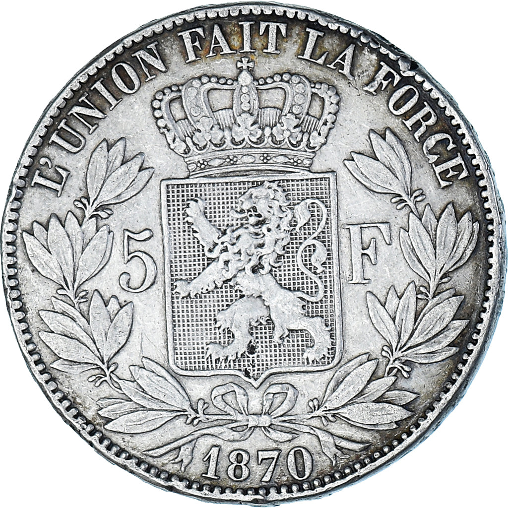 Coin, Belgium, Leopold II, 5 Francs, 5 Frank, 1870, Brussels, VF(20-25), Silver
