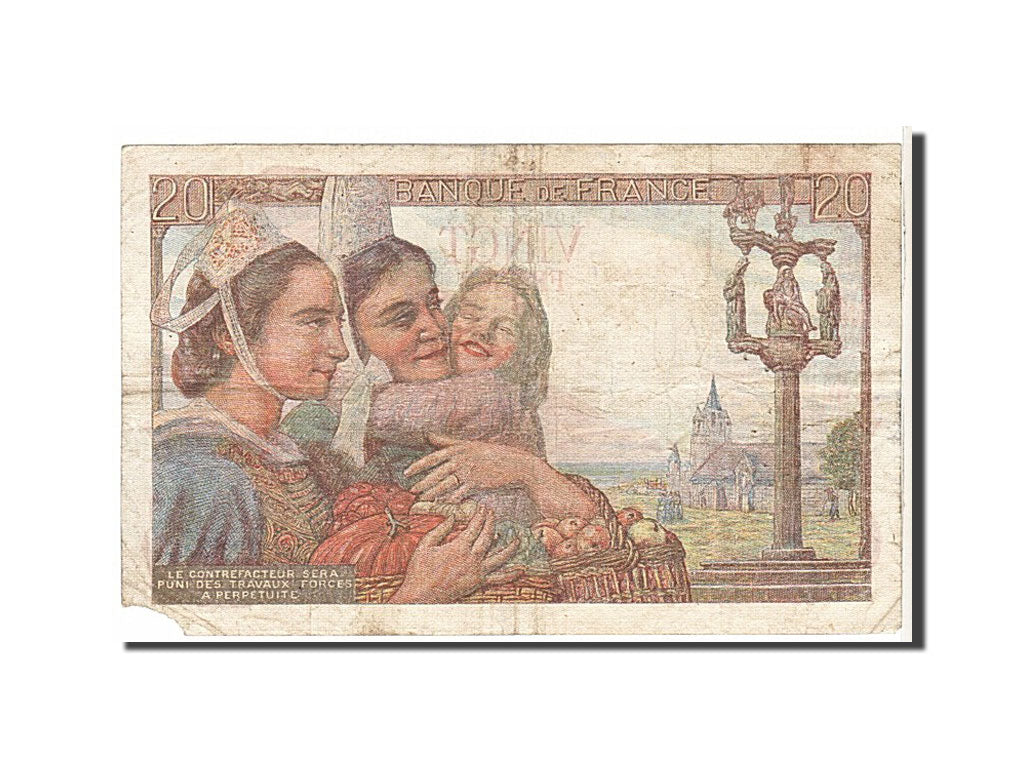 Francia, 20 Francs, 20 F 1942-1950 ''Pêcheur'', 1943, KM:100a, B, Fayette:13.6