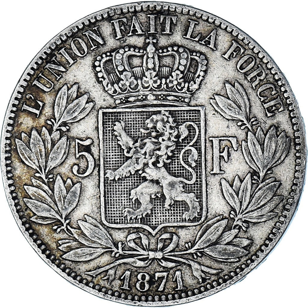 Coin, Belgium, Leopold II, 5 Francs, 5 Frank, 1871, VF(30-35), Silver, KM:24
