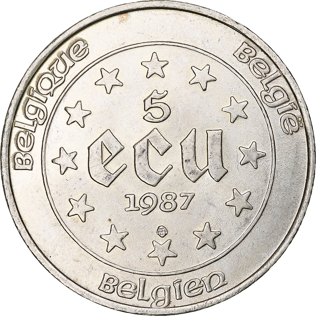 Coin, Belgium, 5 Ecu, 1987, MS(60-62), Silver, KM:166