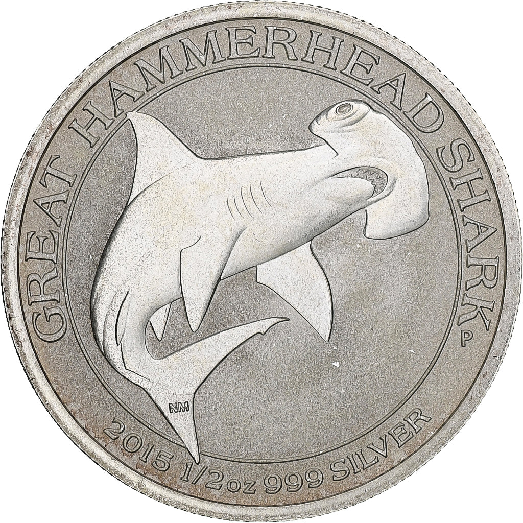 Coin, Australia, Hammerhead Shark, 50 Cents, 2015, 1/2 Oz, MS(64), Silver