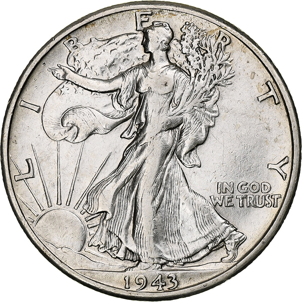Coin, United States, Walking Liberty Half Dollar, Half Dollar, 1943, U.S. Mint