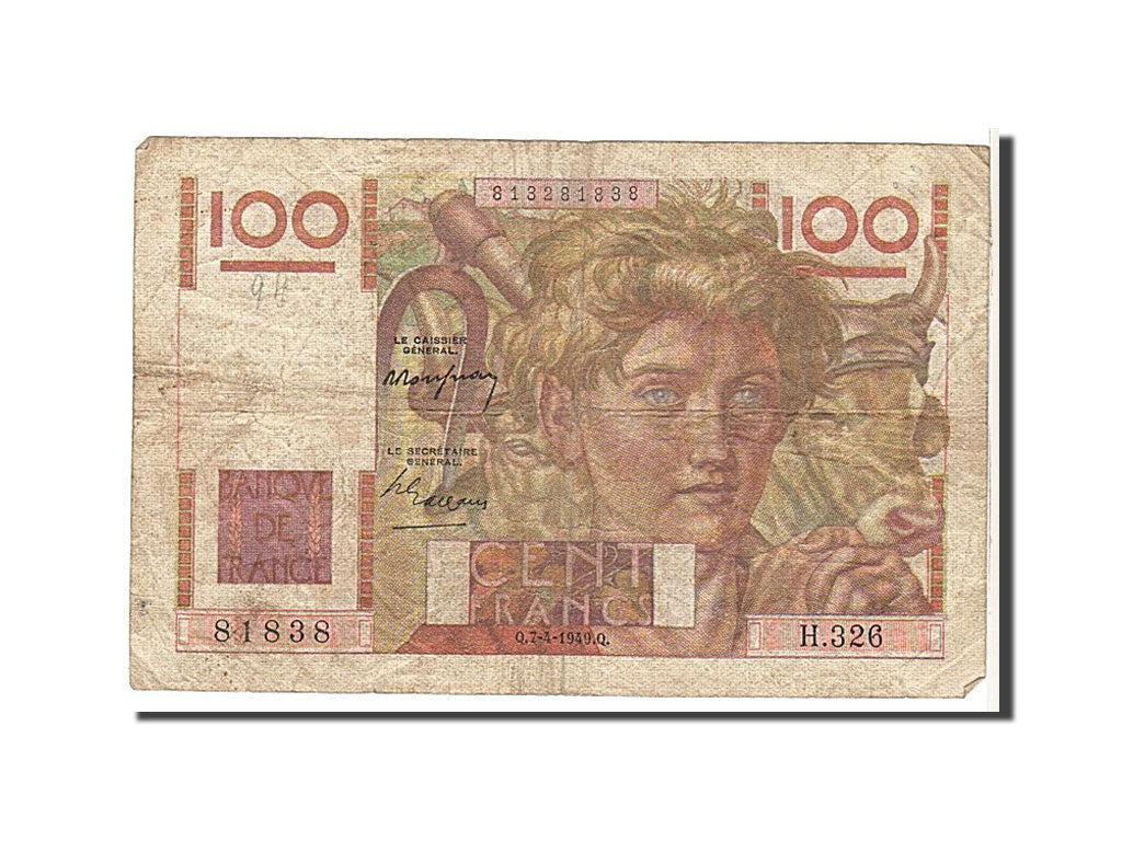 Francia, 100 Francs, 100 F 1942-1944 ''Descartes'', 1949, KM:128b, MB