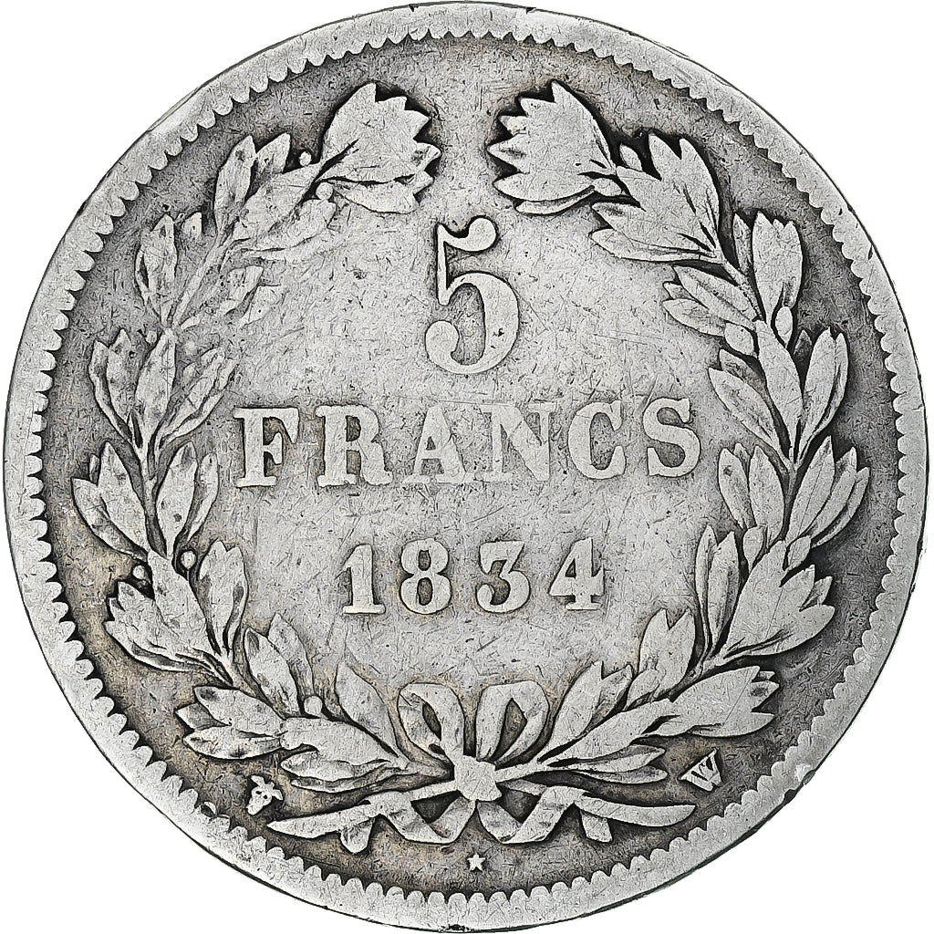 Monnaie, France, Louis-Philippe, 5 Francs, 1834, Lille, TB, Argent, Gadoury:678